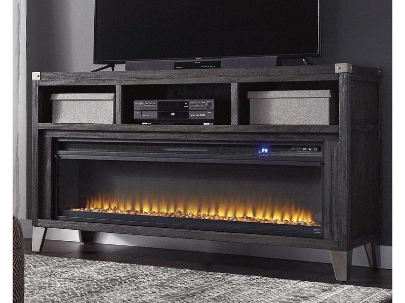 Todoe Gray 65" TV Stand w/ Wide Electric Fireplace Insert - Ornate Home