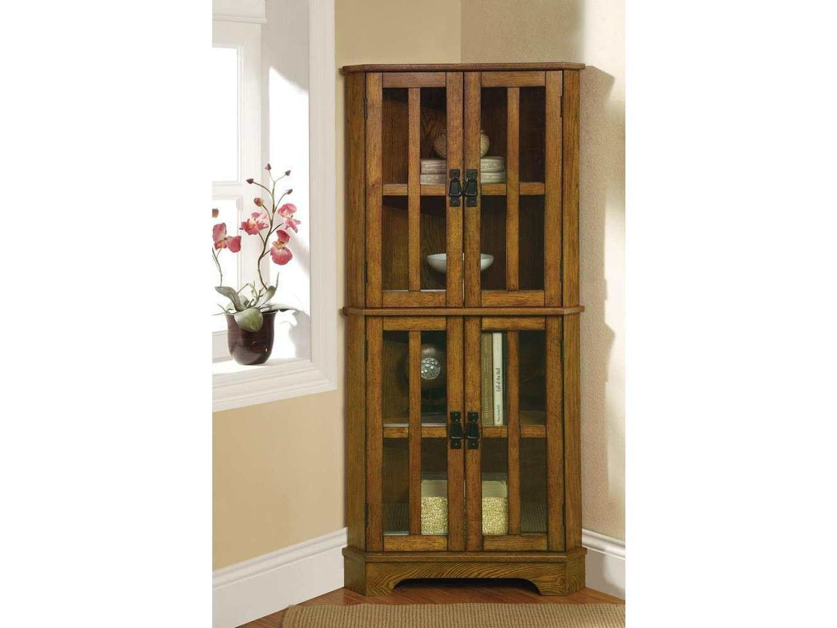 Coreosis Golden Brown Corner Curio Cabinet - Ornate Home