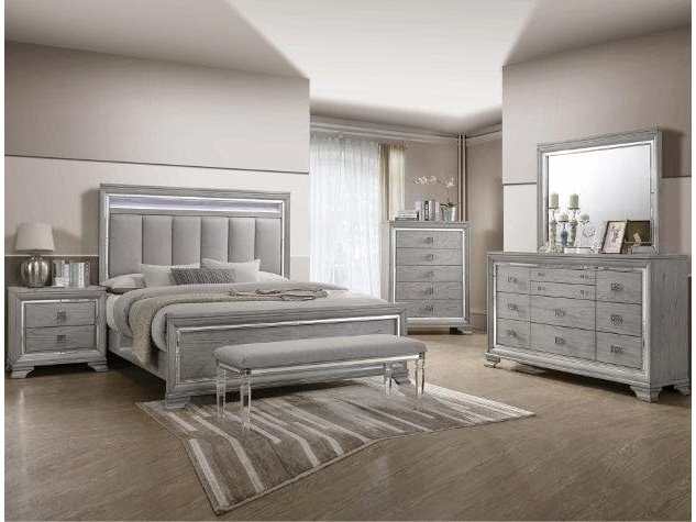 Vail Gray LED Queen Panel Bed - Ornate Home