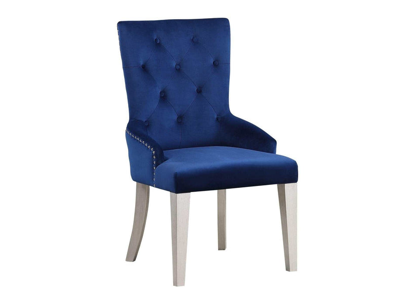 Varian Blue Fabric & Antique Platinum Side Chair /1pc - Ornate Home