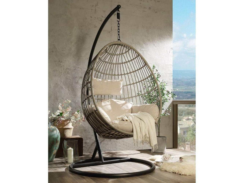 Vasant - Beige & Brown - Patio Swing Chair w/ Stand - Ornate Home