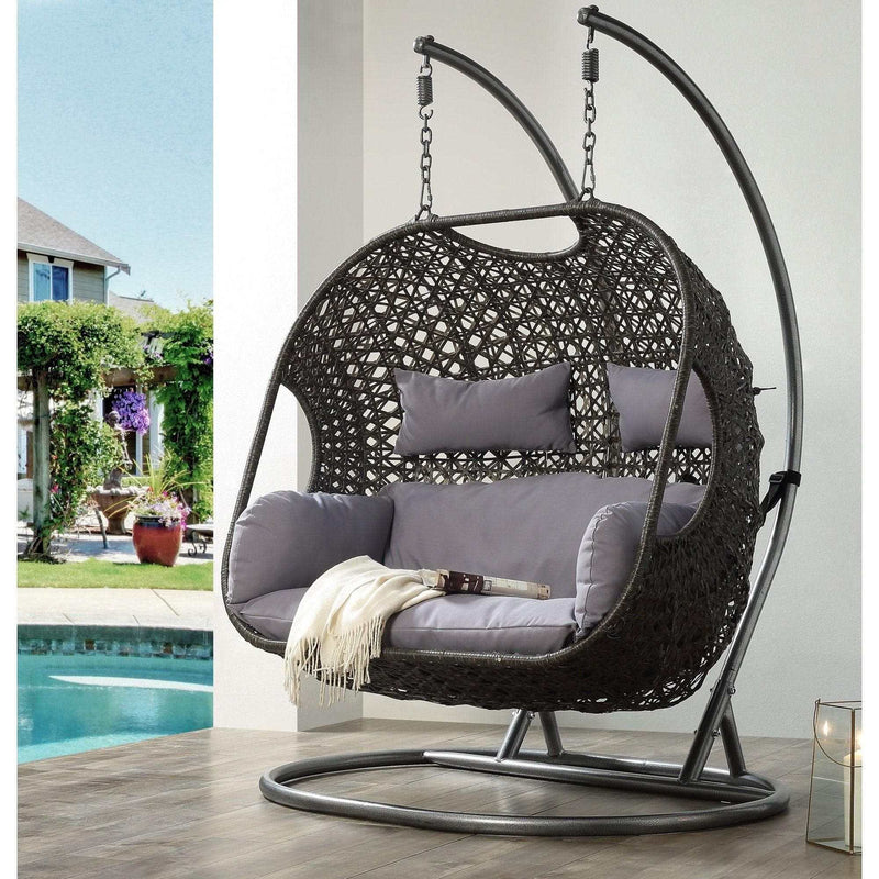 Vasant Gray & Black Patio Swing Chair w/ Stand - Ornate Home