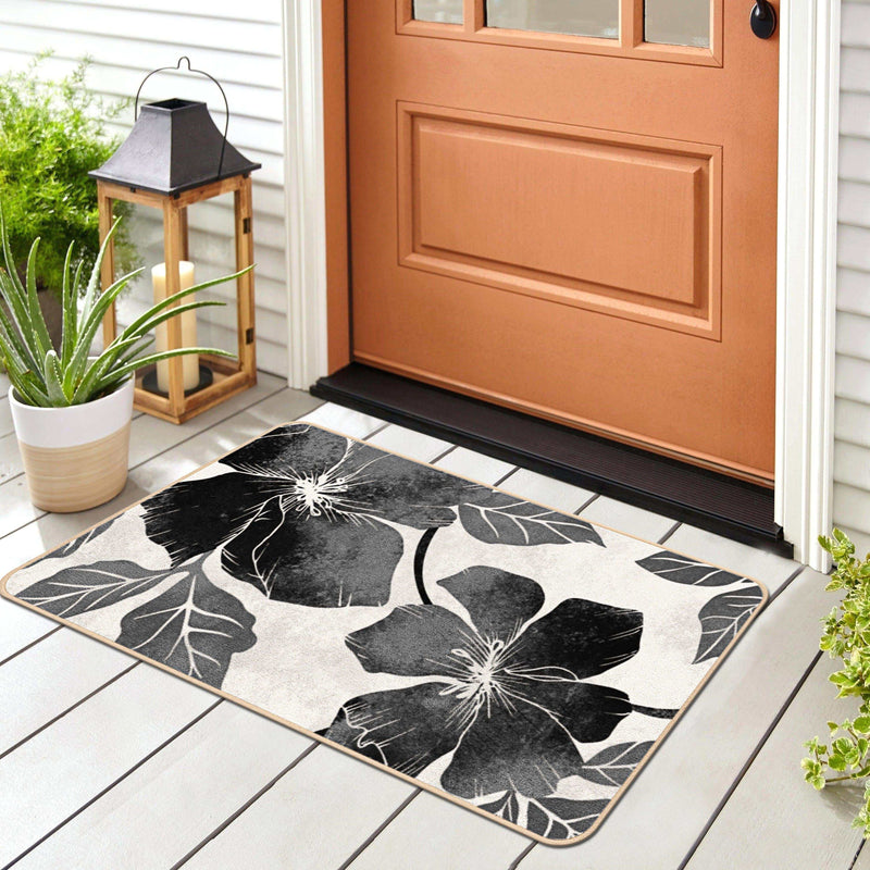 Solana - Black/Gray - Floral Indoor Non-Slip Area Rugs - Ornate Home
