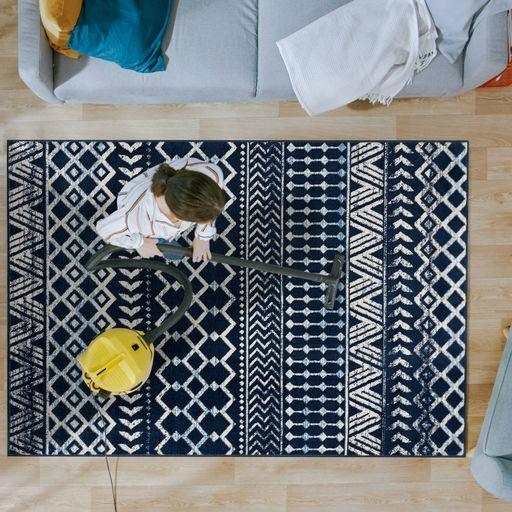 Crystal Navy Blue/Cream Modern Boho Indoor Non Slip Area Rugs - Ornate Home