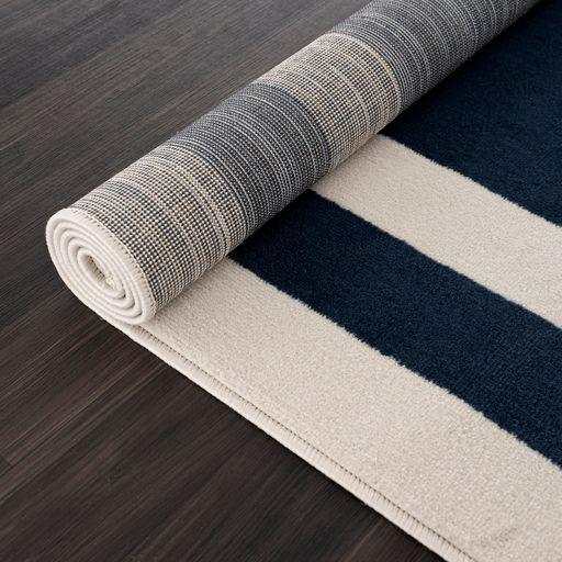 Crystal Navy Blue/Cream Modern Bordered Indoor Non Slip Area Rugs - Ornate Home