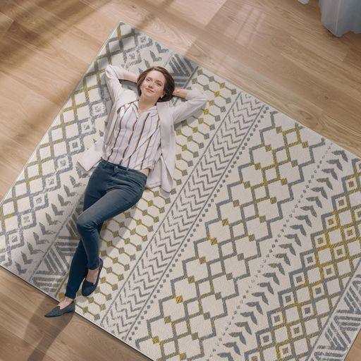 Crystal Yellow/Cream Modern Boho Indoor Non Slip Area Rugs - Ornate Home