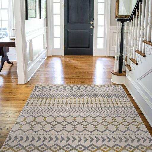 Crystal Yellow/Cream Modern Boho Indoor Non Slip Area Rugs - Ornate Home