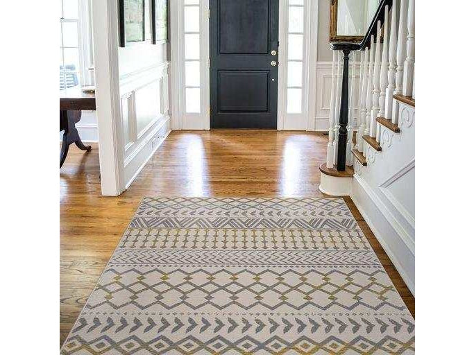 Crystal Yellow/Cream Modern Boho Indoor Non Slip Area Rugs - Ornate Home