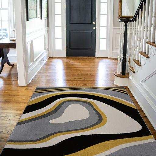Crystal Yellow/Cream Modern Geometric Indoor Non Slip Area Rugs - Ornate Home