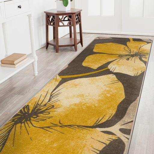 Solana Yellow/Brown Floral Indoor NonSlip Area Rugs - Ornate Home
