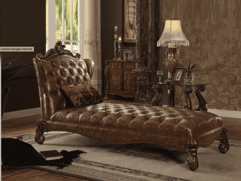 Versailles 2Tone Light Brown PU & Cherry Oak Chaise & Pillow - Ornate Home