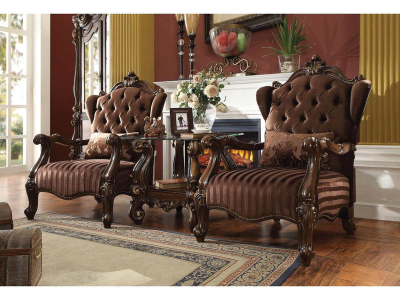 Versailles Brown Velvet & Cherry Oak Chair & 1 Pillow - Ornate Home