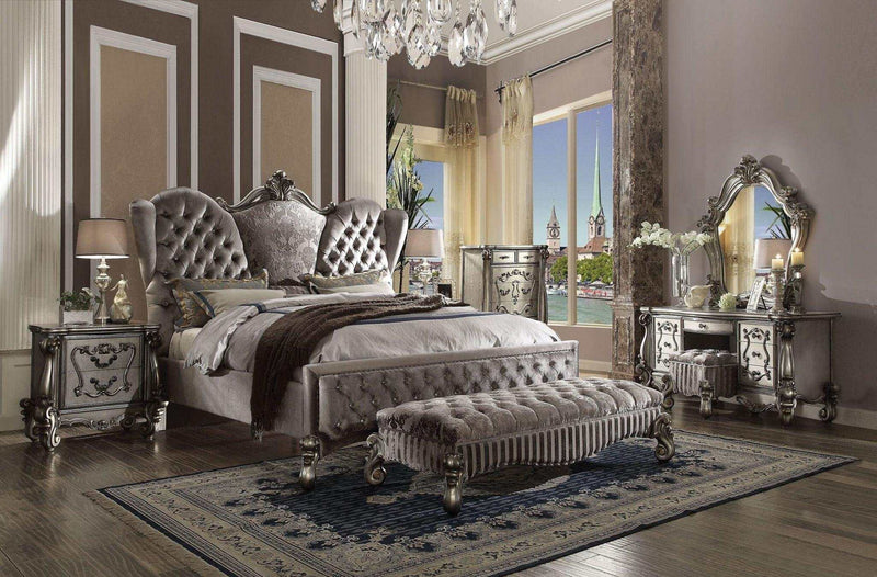 Versailles Fabric & Antique Platinum Bench - Ornate Home