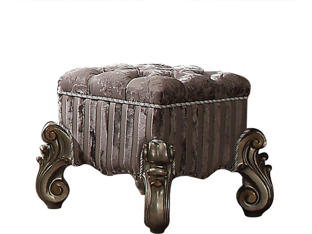 Versailles Fabric & Antique Platinum Vanity Stool - Ornate Home