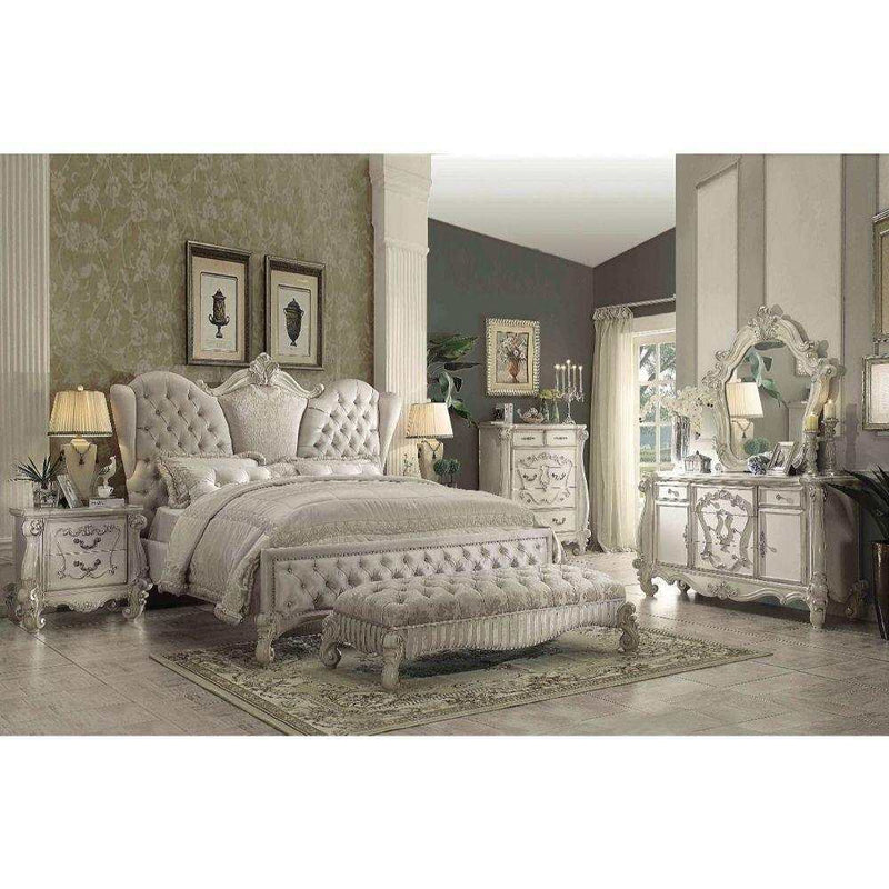 Versailles Ivory Velvet & Bone White California King Bed - Ornate Home