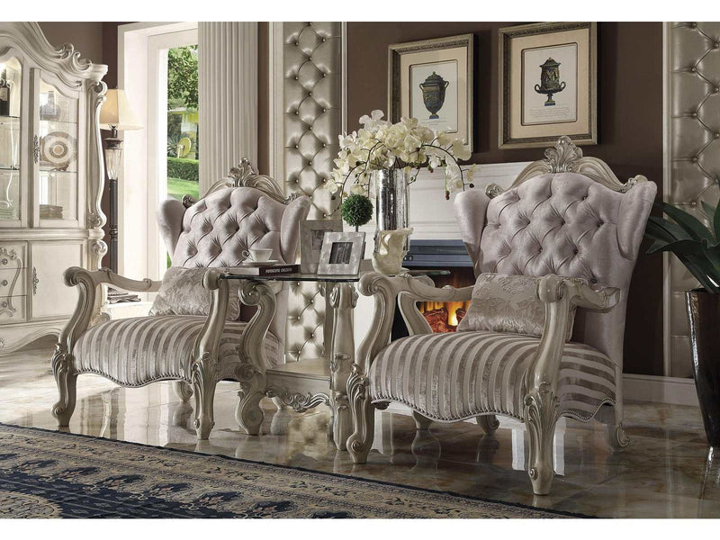 Versailles Ivory Velvet & Bone White Chair & 1 Pillow - Ornate Home