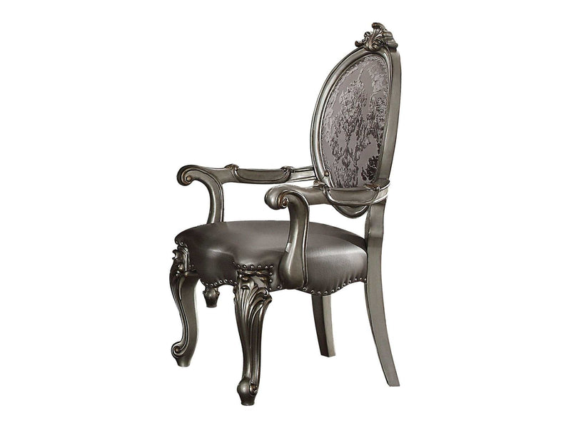 Versailles Silver PU & Antique Platinum Arm Chair - Ornate Home