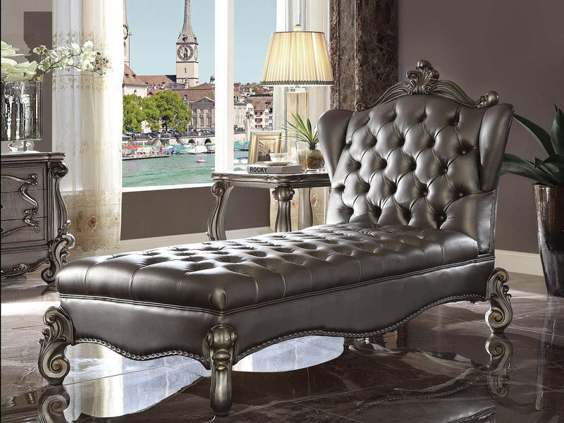Versailles Silver PU & Antique Platinum Chaise - Ornate Home