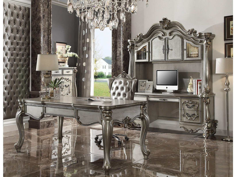 Versailles Silver PU & Antique Platinum Office Chair - Ornate Home