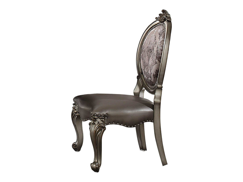 Versailles Silver PU & Antique Platinum Side Chair - Ornate Home