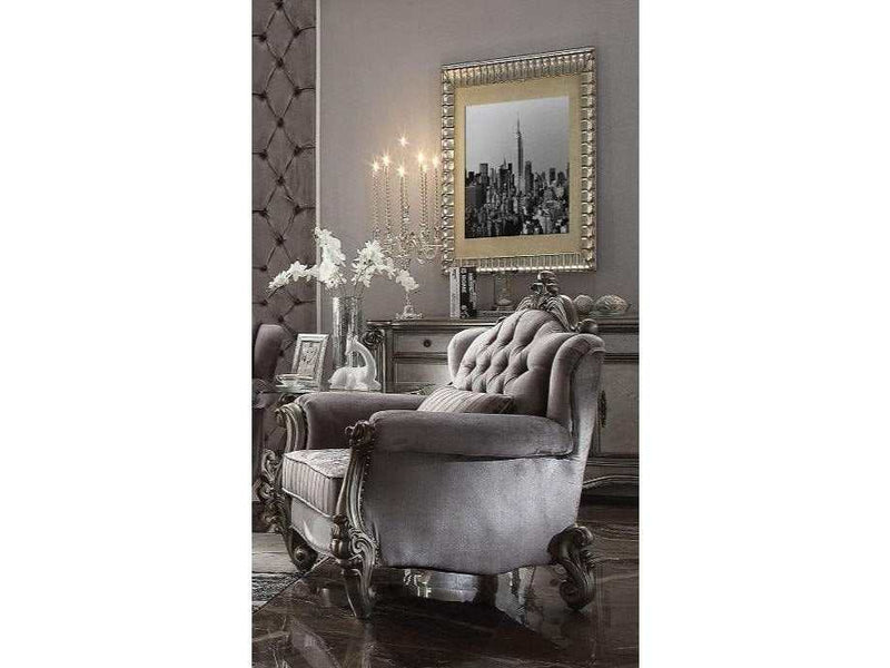 Versailles Velvet & Antique Platinum Armchair w/ Pillow - Ornate Home