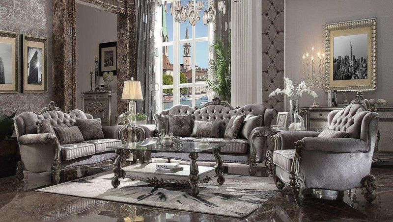 Versailles - Velvet & Antique Platinum - Armchair w/ Pillow - Ornate Home