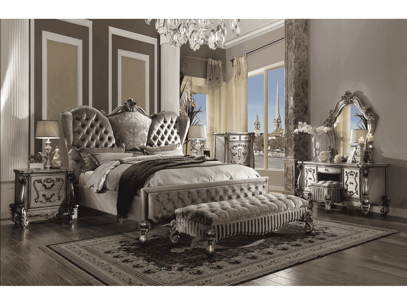 Versailles Velvet & Antique Platinum California King Bed - Ornate Home