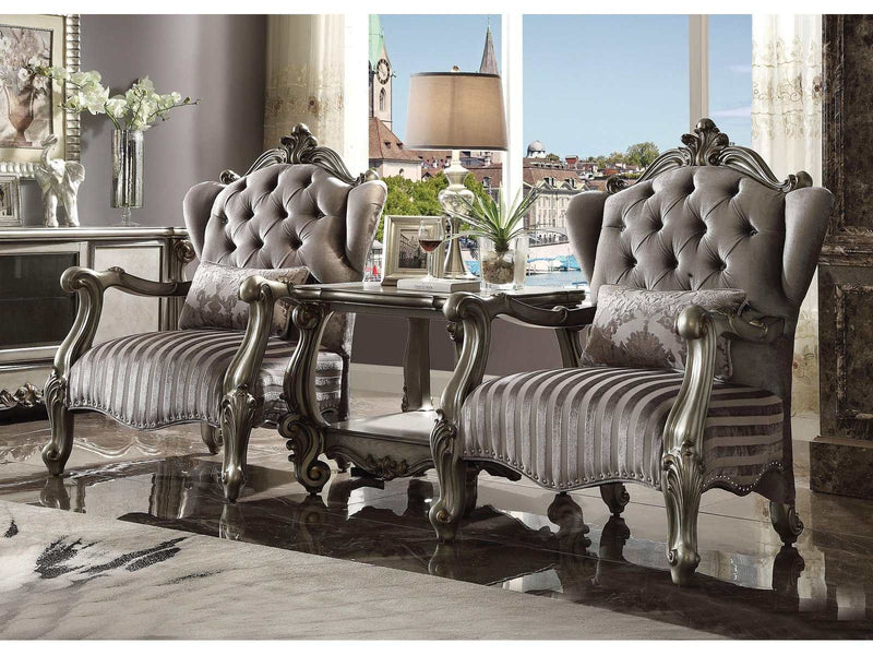 Versailles Velvet & Antique Platinum Chair & 1 Pillow - Ornate Home