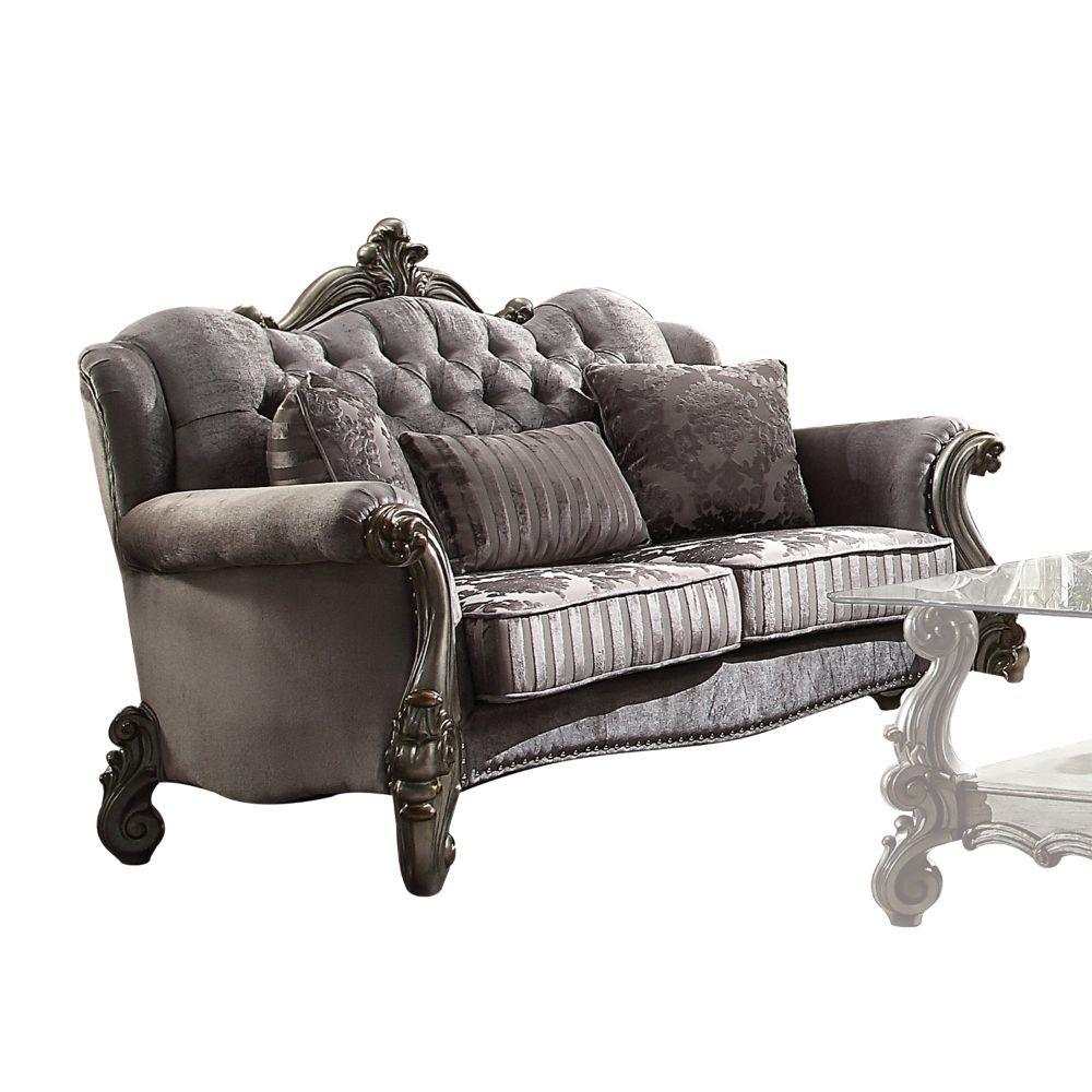 Versailles Velvet & Antique Platinum Loveseat w/3 Pillows - Ornate Home