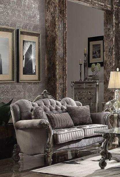 Versailles - Velvet & Antique Platinum - Loveseat w/3 Pillows - Ornate Home