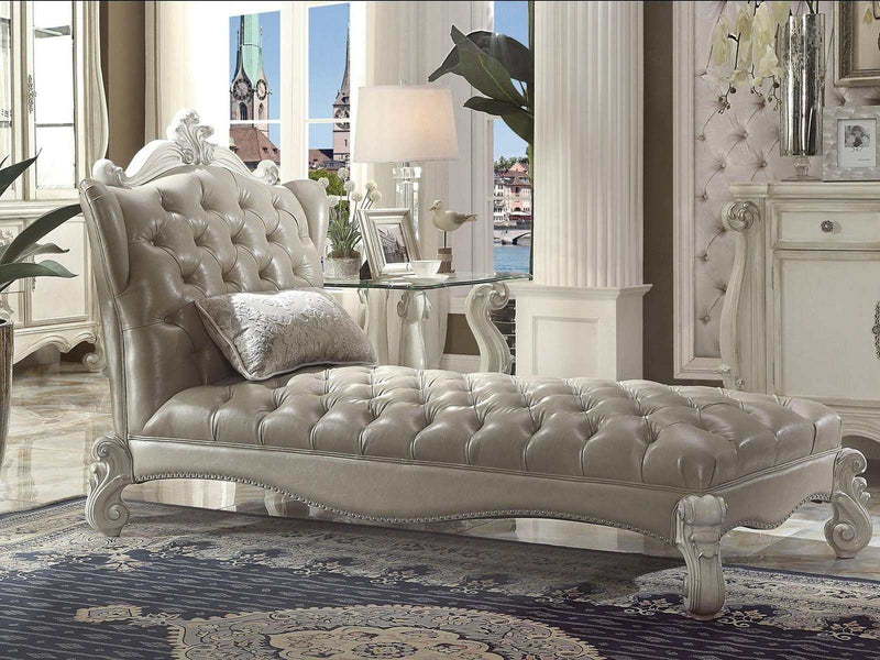 Versailles Vintage Gray PU & Bone White Chaise & Pillow - Ornate Home