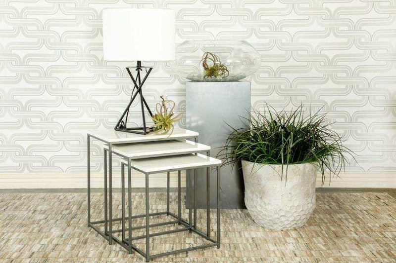 Volams Gunmetal & white 3pc Nesting Table w/ Marble Top - Ornate Home