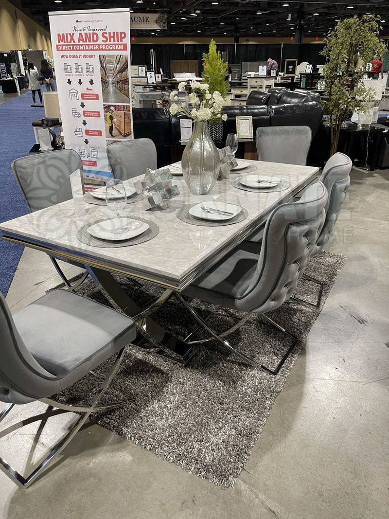 Wadenswil Gray & Faux Marble 7pc Dining Set - Ornate Home