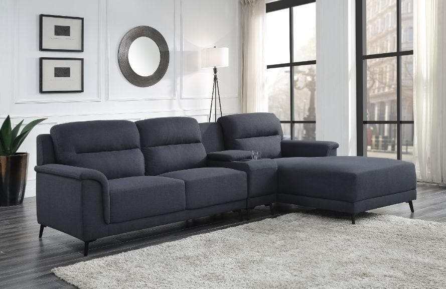 Walcher Gray Linen Sectional Sofa w/ Console - Ornate Home