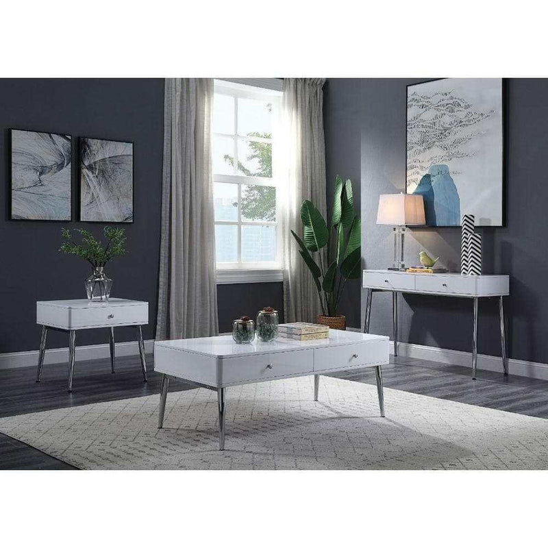 Weizor White High Gloss & Chrome Coffee Table - Ornate Home