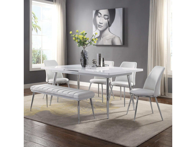 Weizor White High Gloss & Chrome Dining Table - Ornate Home