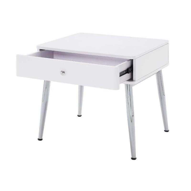 Weizor White High Gloss & Chrome End Table - Ornate Home
