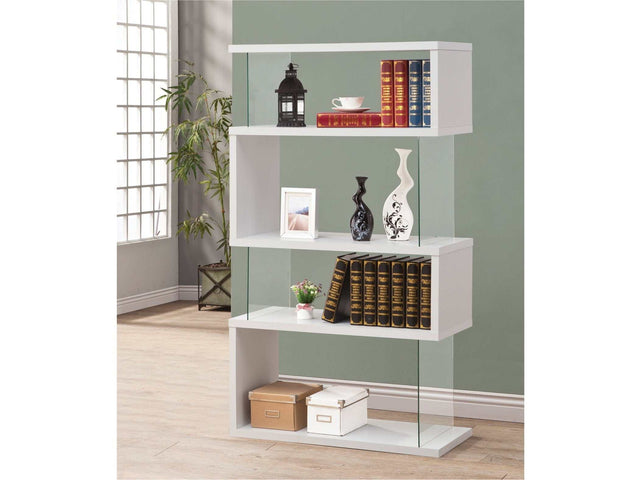 Emelle White Glossy & Clear Bookcase - Ornate Home