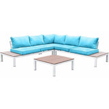 Winona White, Oak & Blue Outdoor L Shape Sectional w/ Coffee Table - Ornate Home