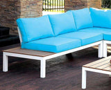 Winona White, Oak & Blue Outdoor L Shape Sectional w/ Coffee Table - Ornate Home