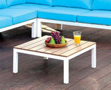 Winona White, Oak & Blue Outdoor L Shape Sectional w/ Coffee Table - Ornate Home