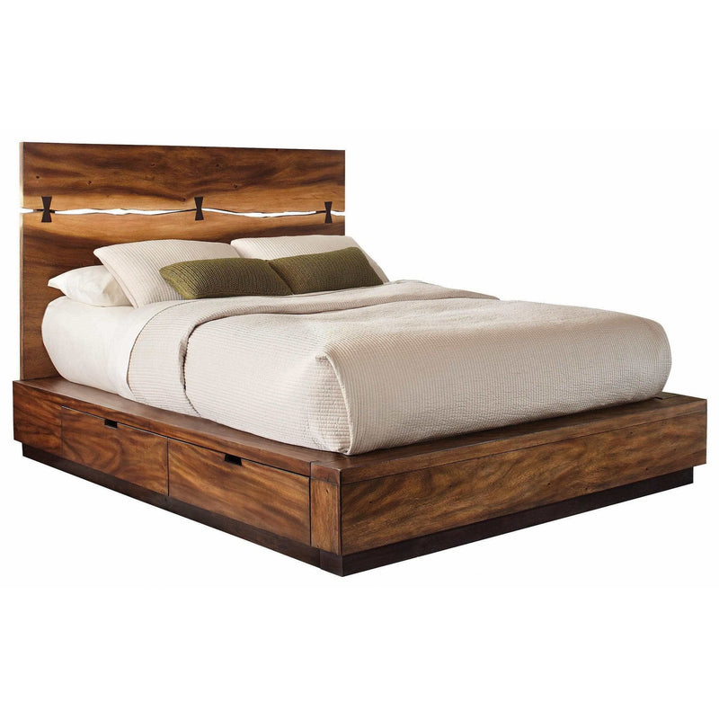 Winslow - Smokey Walnut & Coffee Bean - Queen Panel Bed w/ Storage - Ornate Home