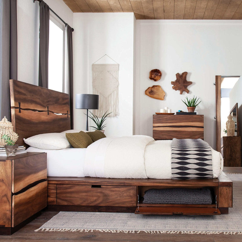 Winslow - Smokey Walnut & Coffee Bean - Queen Panel Bed w/ Storage - Ornate Home