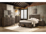 Woodmont Rustic Golden Brown 4pc Queen Bedroom Set w/ Storage - Ornate Home