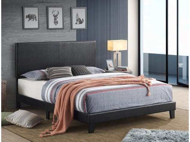 Yates Black Faux Leather Full Platform Bed - Ornate Home