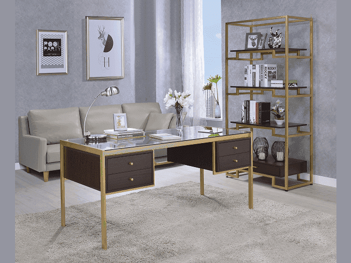 Yumia Gold & Clear Glass Desk - Ornate Home