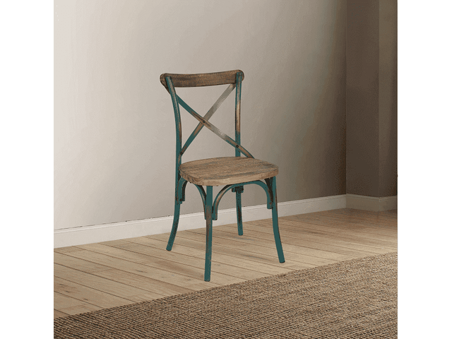 Zaire Antique Turquoise & Antique Oak Side Chair (1Pc) - Ornate Home