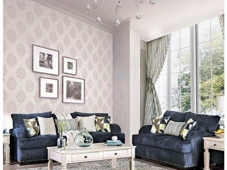 Zayla Navy Blue Stationary Sofa & Loveseat 2pc - Ornate Home