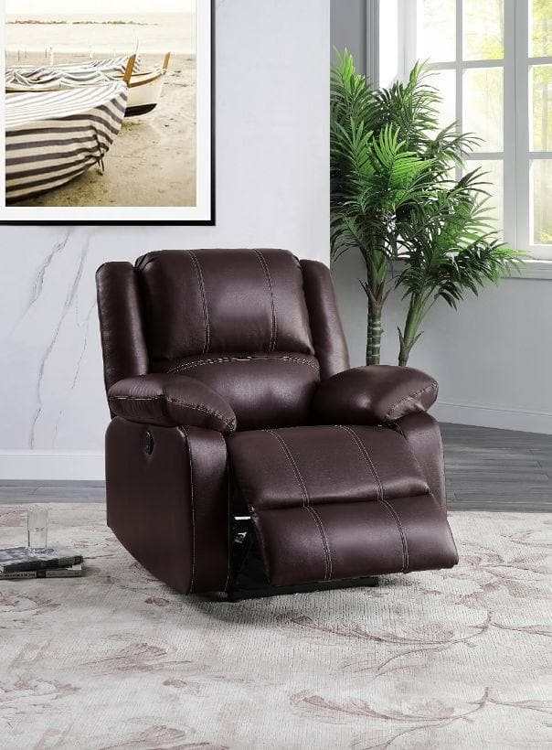 Zuriel Brown Faux Leather Power Recliner Chair - Ornate Home