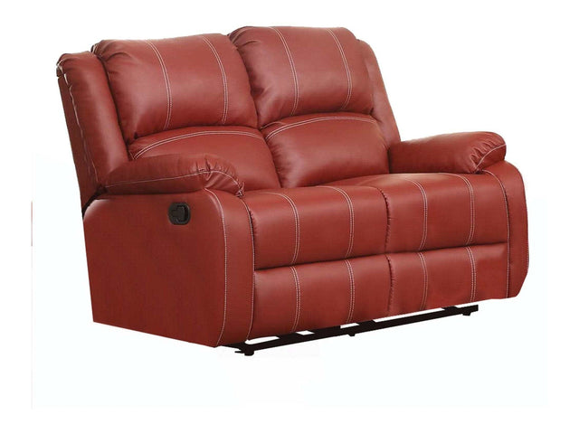 Zuriel Red Faux Leather Reclining Loveseat - Ornate Home